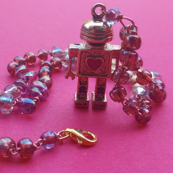 Plantasma Floria / Raven Molisee Jewelry - HANDMADE Beaded 'Electric Love' Robot Necklace - Plantasma Floria